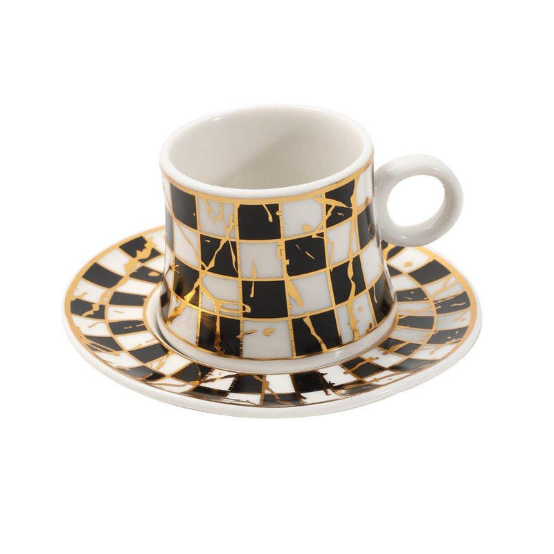 Ceramic Coffee Cup and Saucer Set of 6 Pcs Abstract Print Design 80 ml 11 cm