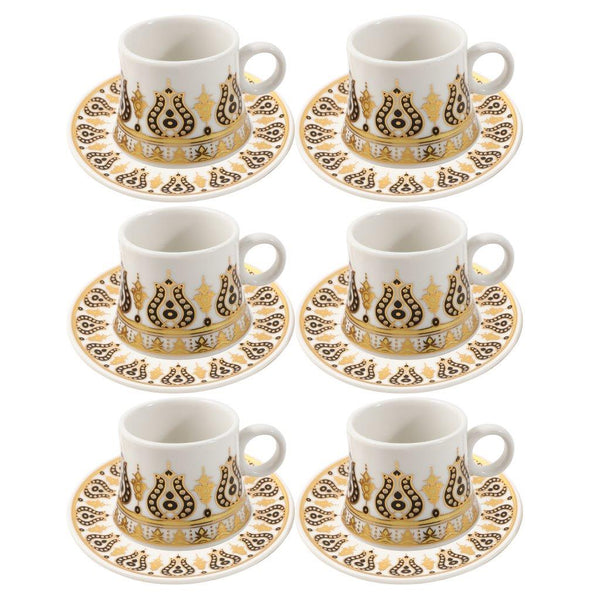 Ceramic Coffee Cup and Saucer Set of 6 Pcs Abstract Print Design 80 ml 11 cm