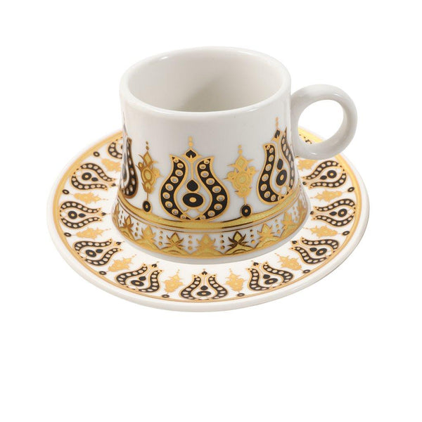 Ceramic Coffee Cup and Saucer Set of 6 Pcs Abstract Print Design 80 ml 11 cm