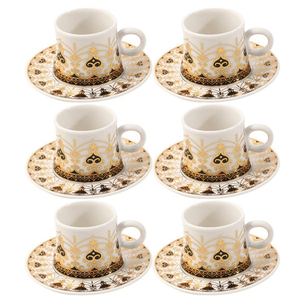 Ceramic Coffee Cup and Saucer Set of 6 Pcs Abstract Print Design 80 ml 11 cm