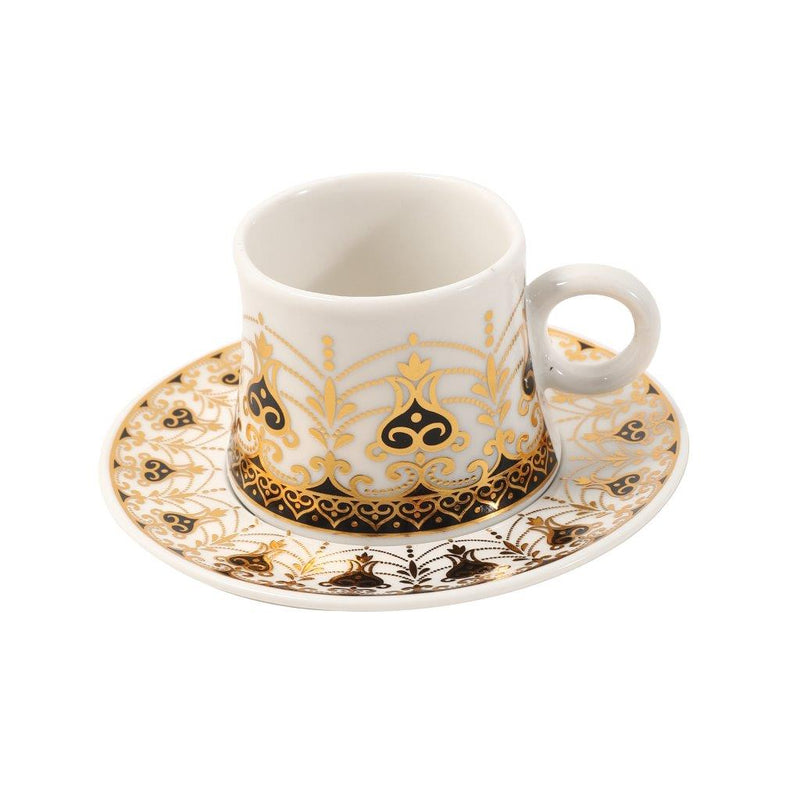 Ceramic Coffee Cup and Saucer Set of 6 Pcs Abstract Print Design 80 ml 11 cm