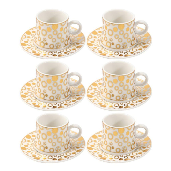 Ceramic Coffee Cup and Saucer Set of 6 Pcs Abstract Print Design 80 ml 11 cm