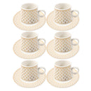 Ceramic Coffee Cup and Saucer Set of 6 Pcs Abstract Print Design 80 ml 11 cm