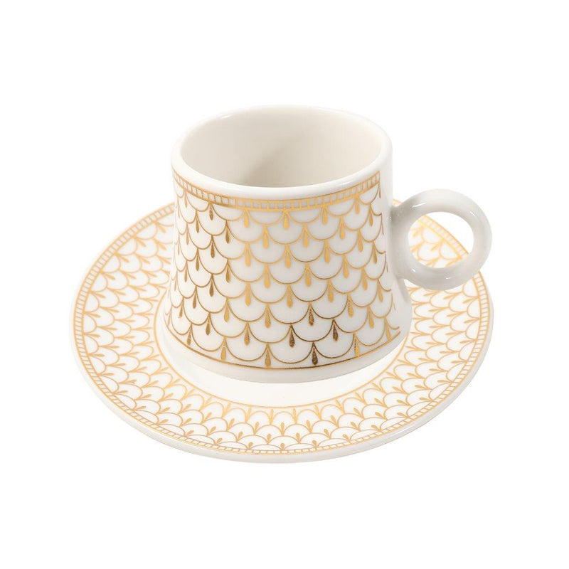 Ceramic Coffee Cup and Saucer Set of 6 Pcs Abstract Print Design 80 ml 11 cm