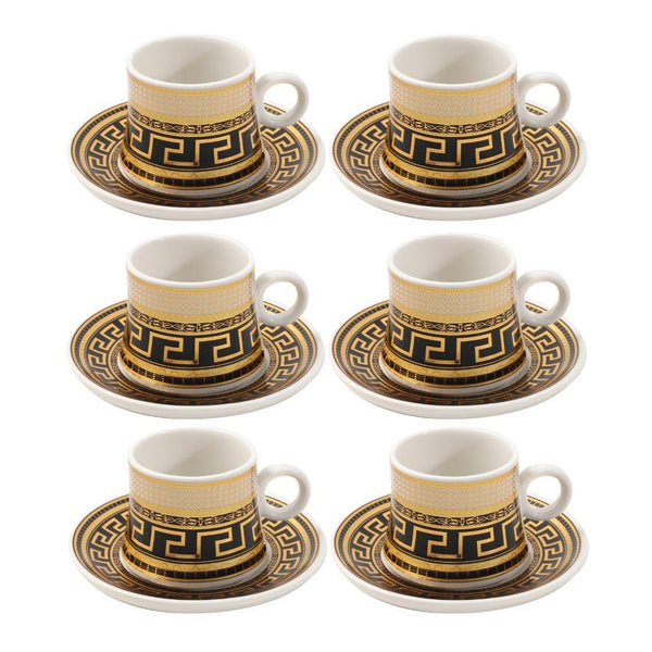 Ceramic Coffee Cup and Saucer Set of 6 Pcs Abstract Print Design 80 ml 11 cm