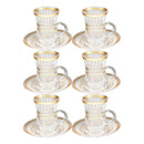 Deco Engraved Gold Abstract Design Istikana Glass Tea Cup and Saucer Set of 6 Pcs 11 cm/70 ml