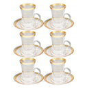 Deco Engraved Gold Abstract Design Istikana Glass Tea Cup and Saucer Set of 6 Pcs 11 cm/70 ml