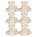 Deco Engraved Gold Abstract Design Istikana Glass Tea Cup and Saucer Set of 6 Pcs 11 cm/70 ml