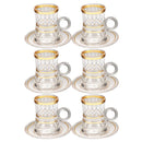 Deco Engraved Gold Abstract Design Istikana Glass Tea Cup and Saucer Set of 6 Pcs 11 cm/120 ml