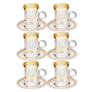 Deco Engraved Gold Abstract Design Istikana Glass Tea Cup and Saucer Set of 6 Pcs 11 cm/120 ml