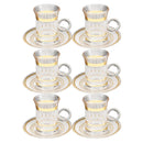 Deco Engraved Gold Abstract Design Istikana Glass Tea Cup and Saucer Set of 6 Pcs 11 cm/70 ml