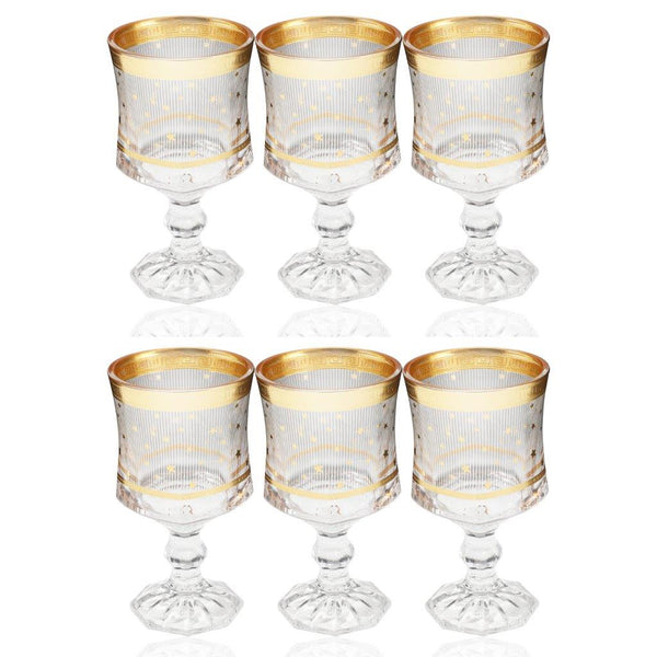 Deco Engraved Gold Abstract Design footed Istikana Glass Tea Cup Set of 6 Pcs 140 ml