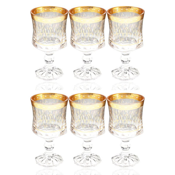 Deco Engraved Gold Abstract Design footed Istikana Glass Tea Cup Set of 6 Pcs 140 ml