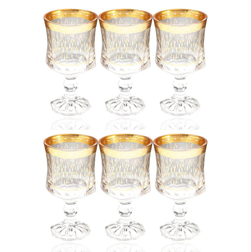 Deco Engraved Gold Abstract Design footed Istikana Glass Tea Cup Set of 6 Pcs 140 ml