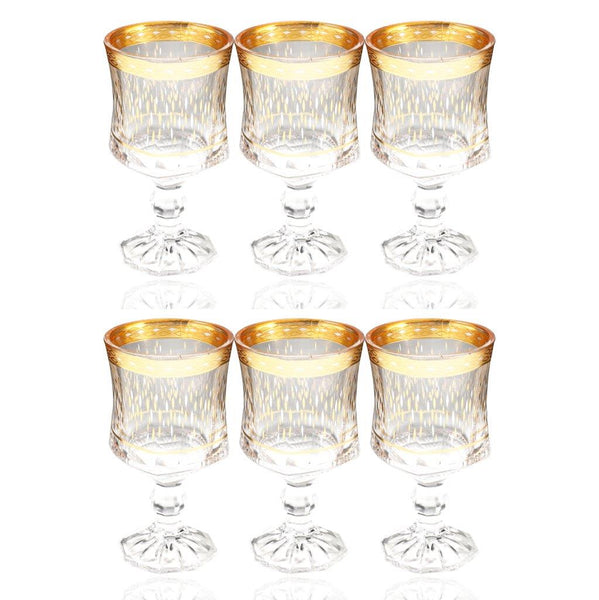 Deco Engraved Gold Abstract Design footed Istikana Glass Tea Cup Set of 6 Pcs 140 ml