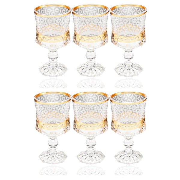 Deco Engraved Gold Abstract Design footed Istikana Glass Tea Cup Set of 6 Pcs 140 ml