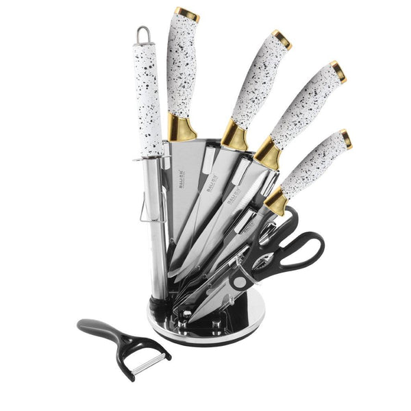 Premium Quality Stainless Steel Chef Kitchen Knife Set of 9 Pcs Mosaic Print Handle