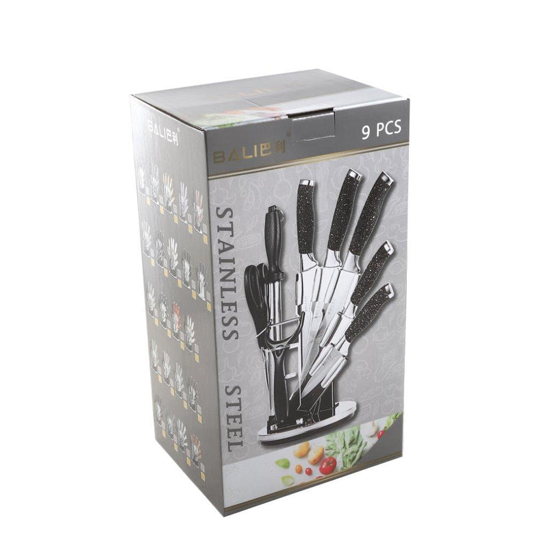 Premium Quality Stainless Steel Chef Kitchen Knife Set of 9 Pcs Abstract Print Handle