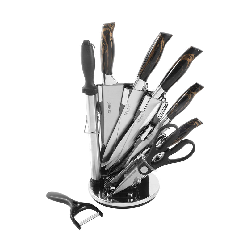 Premium Quality Stainless Steel Chef Kitchen Knife Set of 9 Pcs Abstract Print Handle