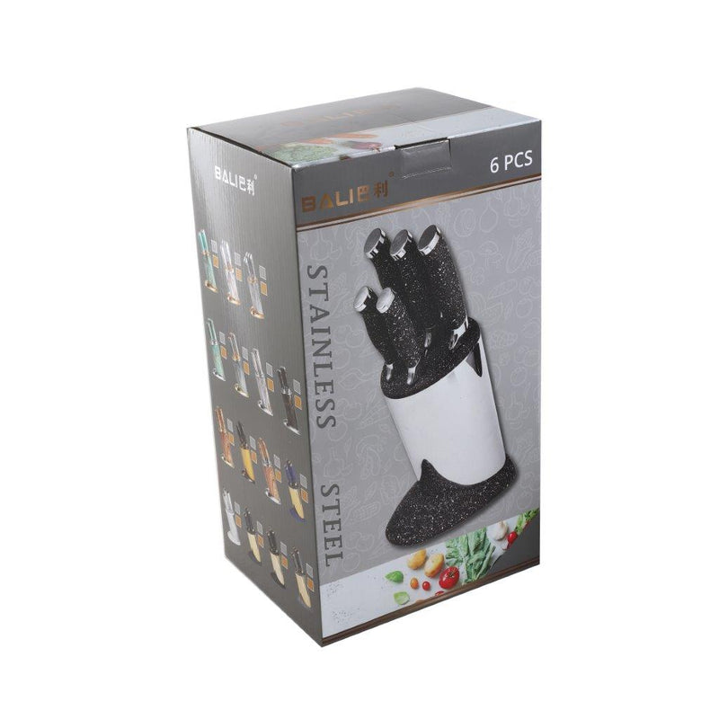 Bass Brand Premium Quality Stainless Steel Chef Kitchen Knife Set of 6 Pcs Black handle 5" knife