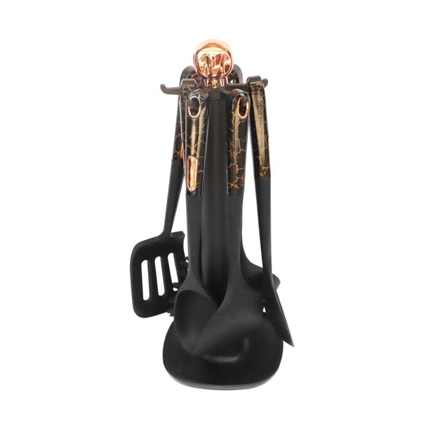 High Quality Plastic Kitchen Cutlery Utensil Spoon Set of 6 Pcs with Chrome Stand 37x15x13 cm