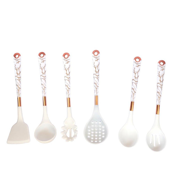 High Quality Plastic Kitchen Cutlery Utensil Spoon Set of 6 Pcs with Chrome Stand 37x15x13 cm