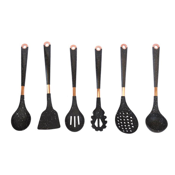 High Quality Plastic Kitchen Cutlery Utensil Spoon Set of 6 Pcs with Chrome Stand 37x15x13 cm