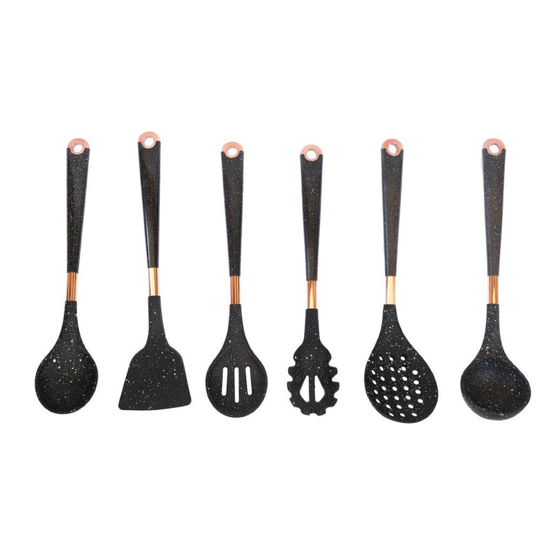 High Quality Plastic Kitchen Cutlery Utensil Spoon Set of 6 Pcs with Chrome Stand 37x15x13 cm