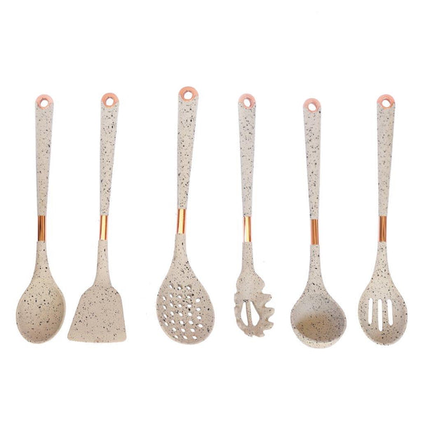 High Quality Plastic Kitchen Cutlery Utensil Spoon Set of 6 Pcs with Chrome Stand 37x15x13 cm