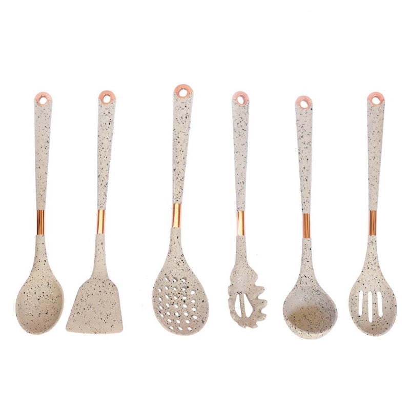 High Quality Plastic Kitchen Cutlery Utensil Spoon Set of 6 Pcs with Chrome Stand 37x15x13 cm