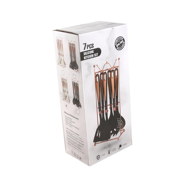 High Quality Plastic Kitchen Cutlery Utensil Spoon Set of 6 Pcs with Chrome Stand 11*17*39 cm