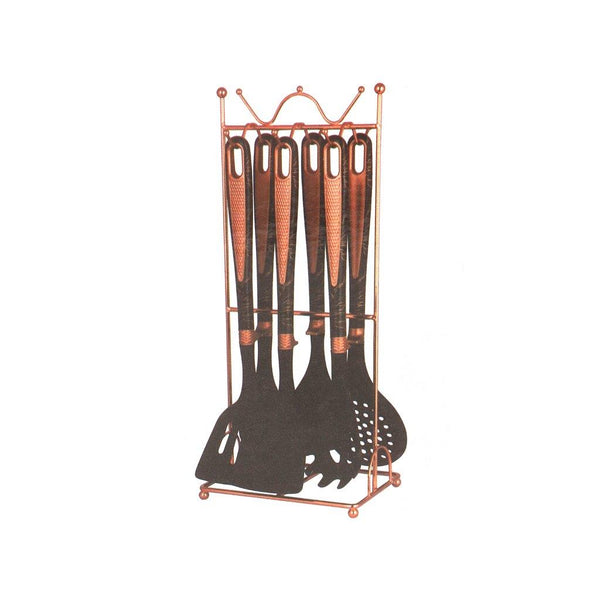 High Quality Plastic Kitchen Cutlery Utensil Spoon Set of 6 Pcs with Chrome Stand 11*17*39 cm