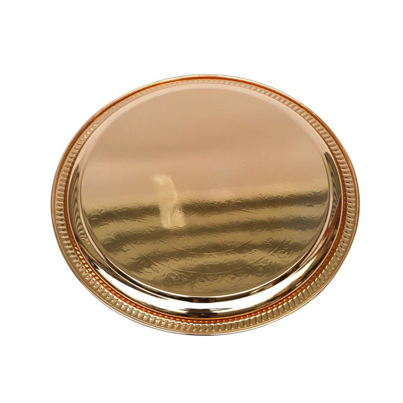 Stainless Steel Round Flat Gold Serving Tray 34 cm