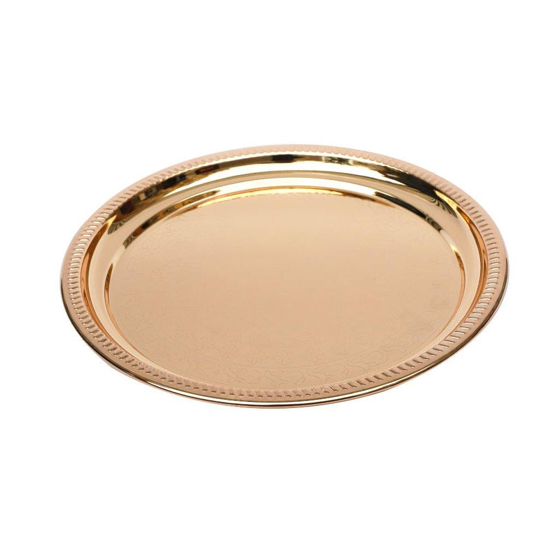 Stainless Steel Round Flat Gold Serving Tray 34 cm