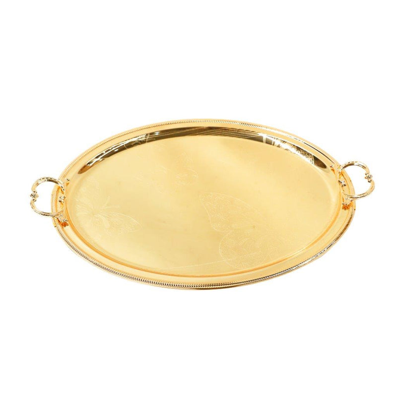 Deco Gold Metal Oval Serving Tray Crafted Handle 52*40 cm