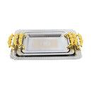 Deco Silver Metal Rectangle Serving Tray Set of 3 Pcs Crafted Handles 43.5*30/35.5*25/29.5*20.5 cm