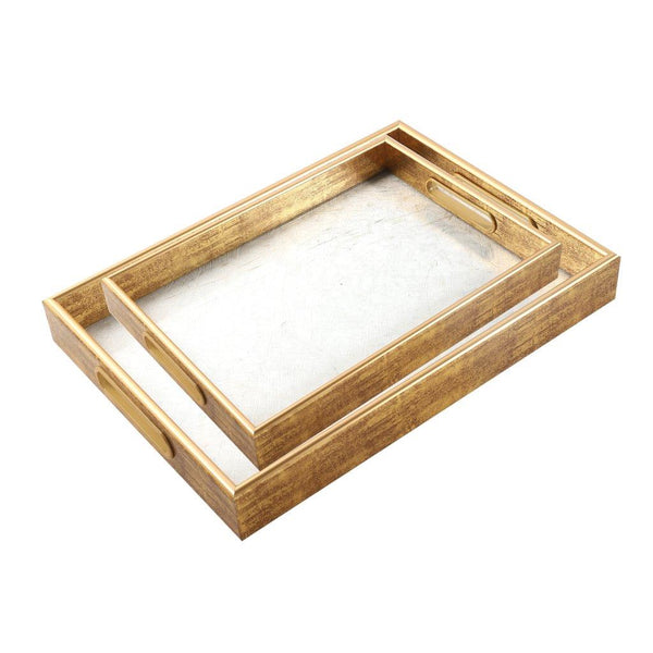 Deco Beige Square Abstract Print Serving Tray Set of 2 Pcs  30*40/25*35 cm