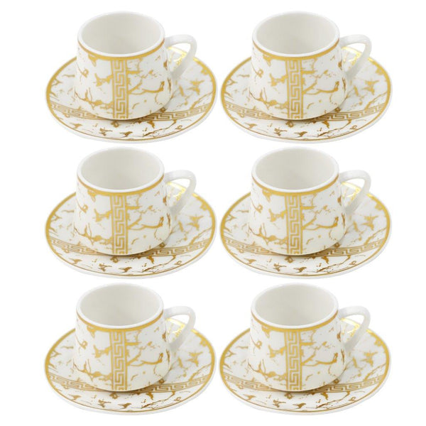 Royal Cream Abstract Print Ceramic Coffee Cup & Saucer Set of 6 Pcs