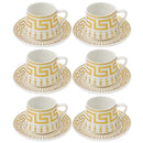 Royal Cream Abstract Print Ceramic Coffee Cup & Saucer Set of 6 Pcs