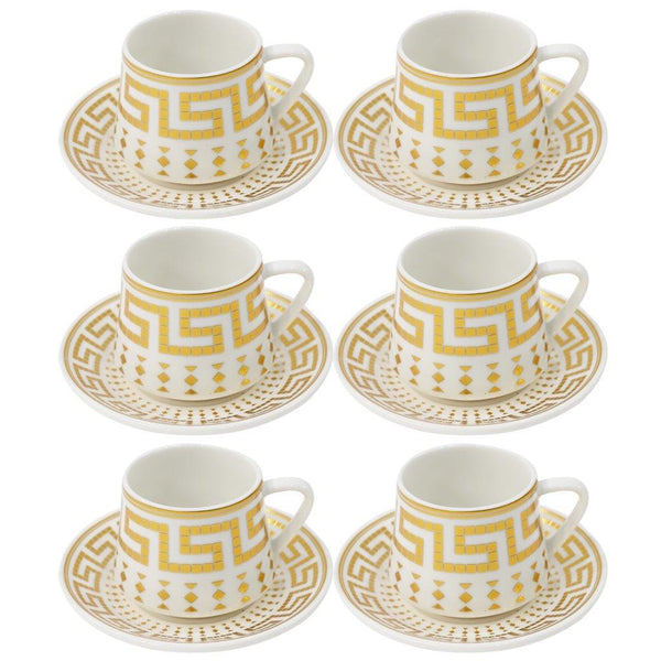 Royal Cream Abstract Print Ceramic Coffee Cup & Saucer Set of 6 Pcs