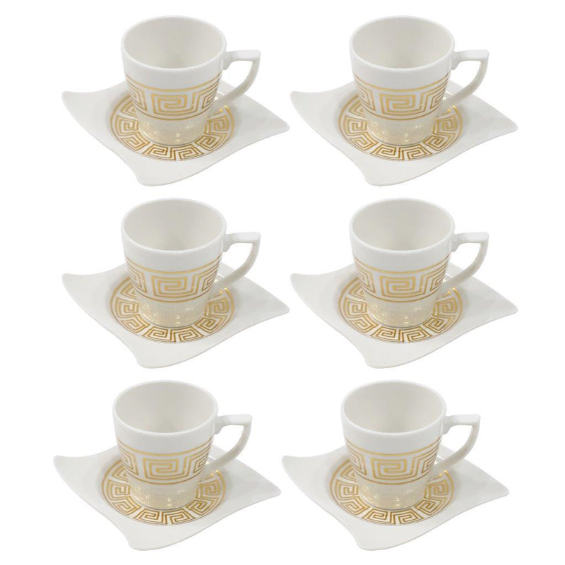 Royal Cream Abstract Print Ceramic Coffee Cup & Saucer Set of 6 Pcs