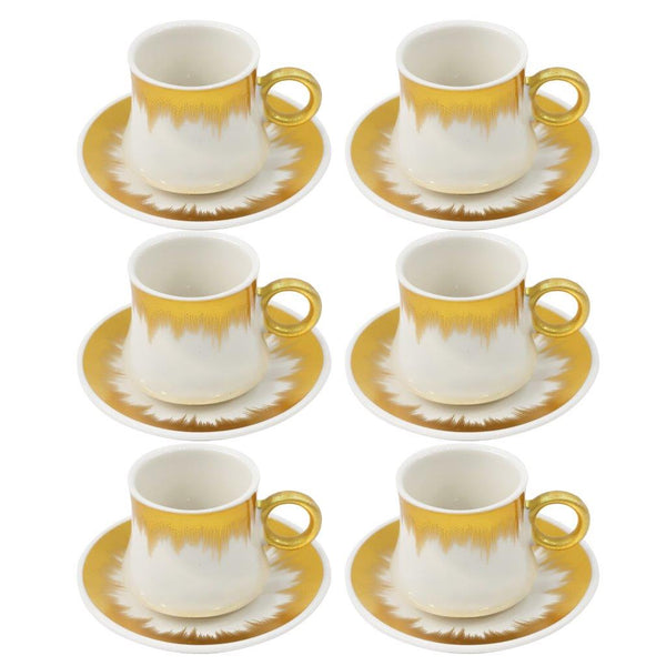 Ceramic Coffee Cup and Saucer Set of 6 Pcs Abstract Print Design 90CC/11 cm