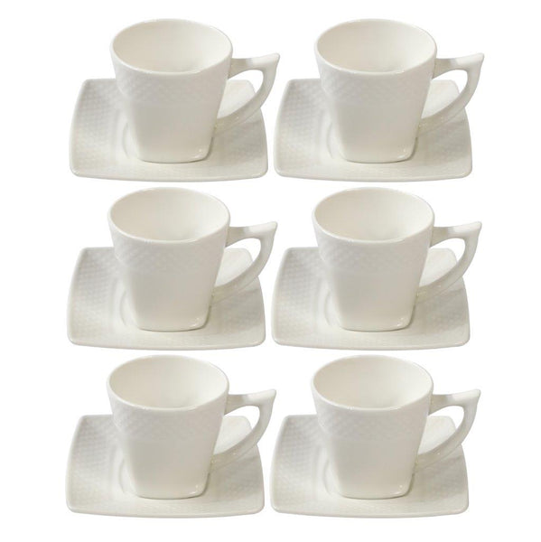 Ceramic Coffee Cup and Saucer Set of 6 Pcs Abstract Embossed Design 85CC/10.5*10 cm