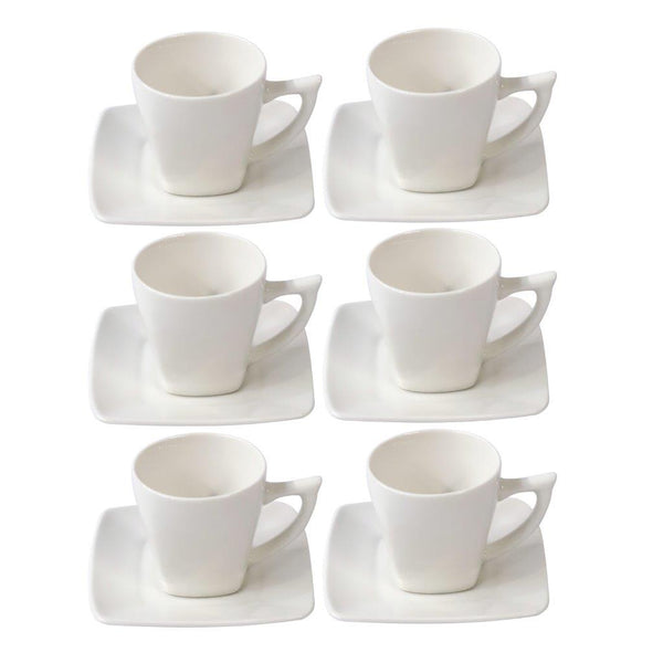 Ceramic Coffee Cup and Saucer Set of 6 Pcs Plain Design 85CC/10.5*10 cm