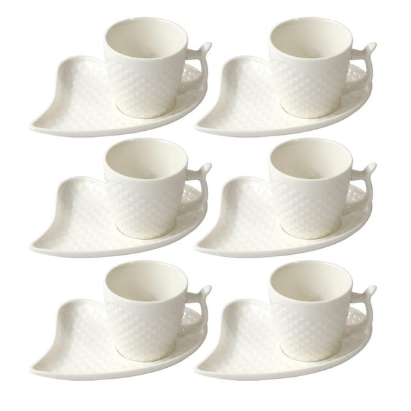 Ceramic Coffee Cup and Saucer Set of 6 Pcs Abstract Embossed Design 85CC/14 cm