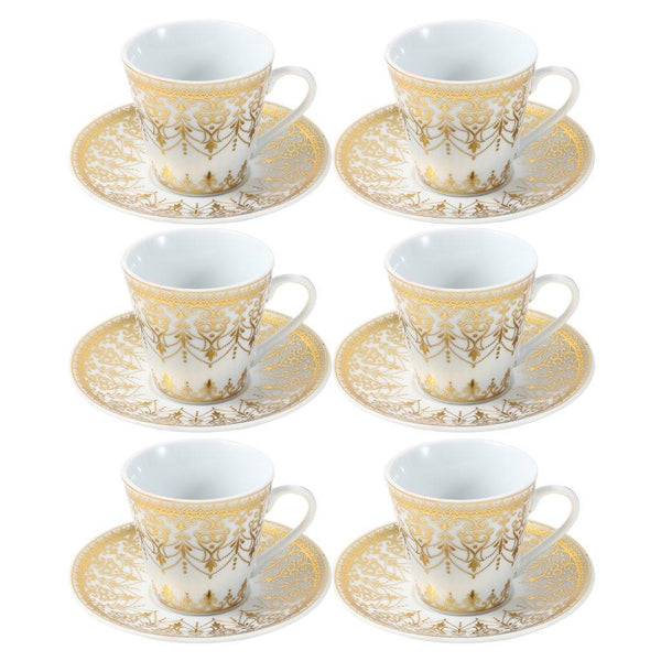 Ceramic Coffee Cup and Saucer Set of 6 Pcs Abstract Print Design 85CC/11 cm