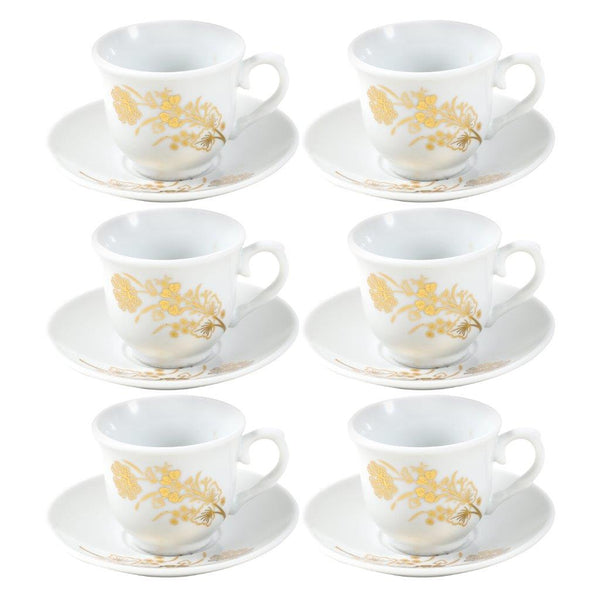 Ceramic Coffee Cup and Saucer Set of 6 Pcs Abstract Print Design 85CC/11 cm