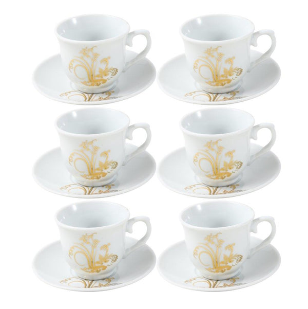 Ceramic Coffee Cup and Saucer Set of 6 Pcs Abstract Print Design 85CC/11 cm