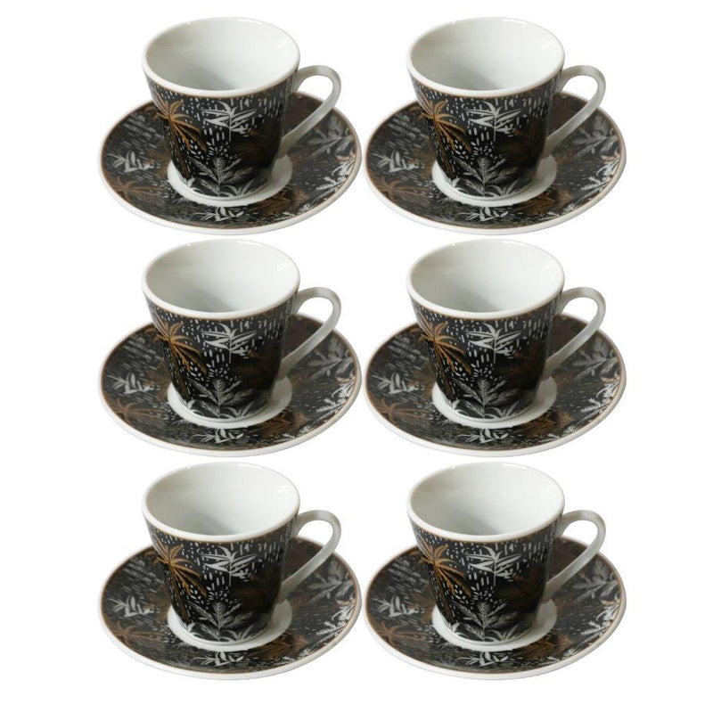 Ceramic Coffee Cup and Saucer Set of 6 Pcs Abstract Print Design 85CC/11 cm