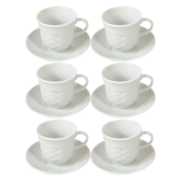 Ceramic Coffee Cup and Saucer Set of 6 Pcs Plain Design 85CC/11 cm